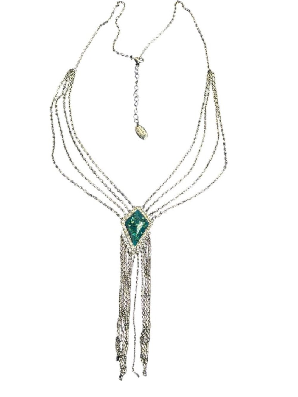 Nicole by Nicole Miller Silvertone Chain Multi Strand Necklace Cabochon